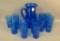 Fry 15 Pc Cobalt Blue Lemonade Set Has No Lid. Pitcher and 14 Tumblers