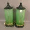 Pair of U. S. Glass Deco Lady Night Lights Green Stain with Black Base. Measuring 13 1/2