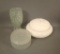 Three Piece Consolidated Lot White Wash Line 700 Goblet, MG Hummingbird Covered Puff Jar & Clear Fro