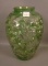 Consolidated Green Stain /Crystal Dogwood Vase Measures 10 3/4