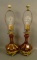 2 Consolidated Cranberry Flash Catalonian Lamps Regent Line. Lamps Measure 19 3/4