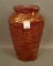 Consolid. Cranberry Flash Catalonian Vase Triangle Shape. Measures 10