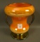 Imperial Freehand Double Handled Vase Orange /MG with Blue Handles and Base. Has Original Label. Mea