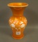 Imperial lead Luster Vase W/ Cut Floral Design Orange/MG Wheel Cut Floral Decoration. Measures 6