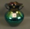 Imperial Freehand Cobalt Blue Tripled Handled Vase Taffeta Luster. Measures 6 3/4
