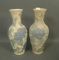 Two Consolidated Tri Colored Bisque Floral Vases Green and Blue Florals