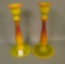 Pair of Co-Op Flint Sunset Candlesticks Measuring 9