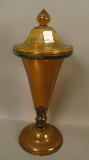 Co-Op Flint Amber Rose leaf Ftd. Covered Urn Measures 15" Tall