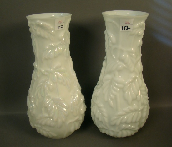 Pair of Phoenix MG Philodendron Vases Iridised and Non Iridised, Measuring 11 1/2"