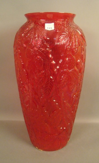 Consolidated Red Blackberry Umbrella Stand Underneath Base is Damaged and Epoxied as Seen in Photos.