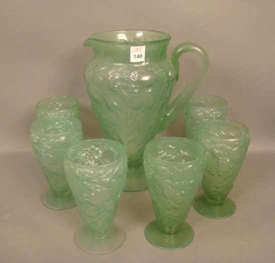 Consolidated 5 Fruits Green Wash Jug W/ 6 Tumblers