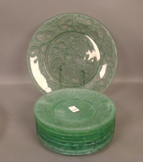 Consolidated Green Wash Olive Platter & 7 Plates Platter Measures 12" Plates Measures 8 1/4"