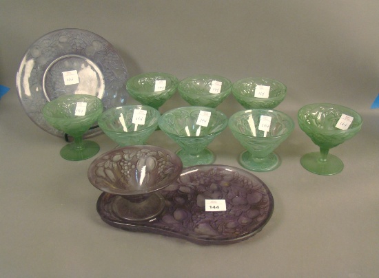 11 Pc Consolidated Five Fruits Lot 1 Amethyst Wash Snack Set, 1 Plateand 8 Ftd Sundaes 2 Different S