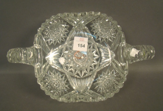 Signed Fry Cut Glass Handled Bon-Bon Geometric Design. Measures 9"