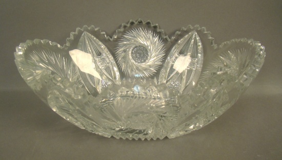 Signed Fry Cut Glass Oval bowl Geometric Design. Measures 9 1/4" X 6 1/2"