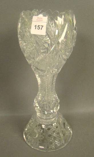 Brilliant Cut Glass Dome Ftd. Vase Has Geometric Design.  Measures 10 1/2". Has Damage on Top Edge