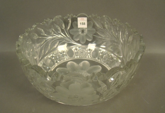 Intaglio Cut Glass Floral Etched Bowl Measures 8 7/8"