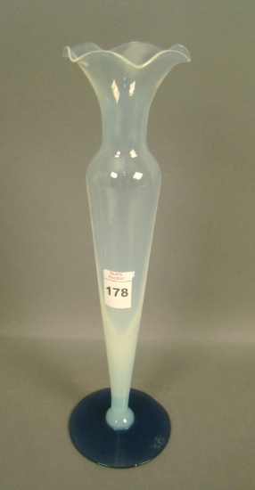 Fry Foval Delft Blue Ftd Bud Vase Has Ruffled Top. Measures 10" Tall