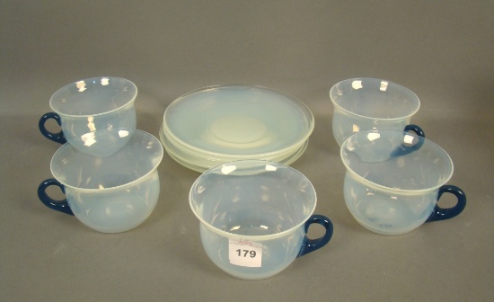 Fry Foval Delft Blue 12 Pc Lot 5 Cups, 5 Saucers  PLus 2 Extra Saucers