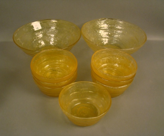 9 Piece Consolidated Honey Catalonian Lot Two Large Berry Bowls and 7 Individual Berry Bowls