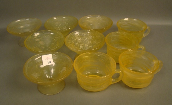 Consolidated Honey Catalonian 10 Piece Lot Six Sherbets and 4 Handled Cups