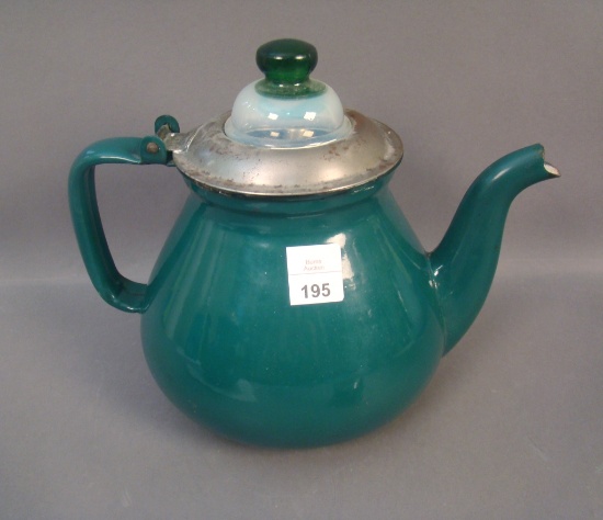Fry Green Enamel Ware Coffee Pot Hs Jade Green Finial and Retains metal Percolator