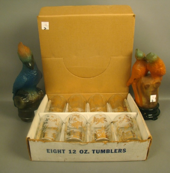 Beaver Glass Co. 8 Pc Tumbler Set & Tifffin Lamps Eight Piece Tumbler Set in Original Box and Two Ti