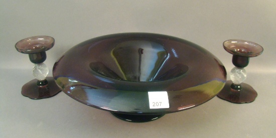 Fry?Co-Op Amethyst 3 Pc Console Set Measures 13" X 2 1/2". Candle Holders Measure 4 1/4"