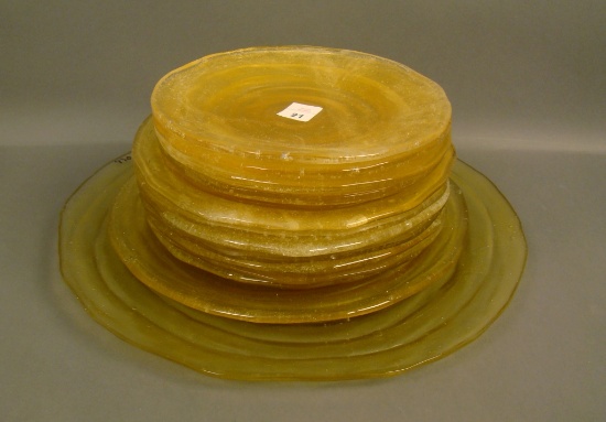 Consolidated Honey Catalonian 14 Piece Lot 1- 13 3/8" Platter, 1- 10 3/8" Plate. 7- 8 1/4" Plates an