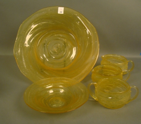 Consolidated Honey Catalonian 5 Piece Lot 1-12 1/4" Flared Bowl, 1 -7 1/4" Flared Bowl, 2 Breakfast