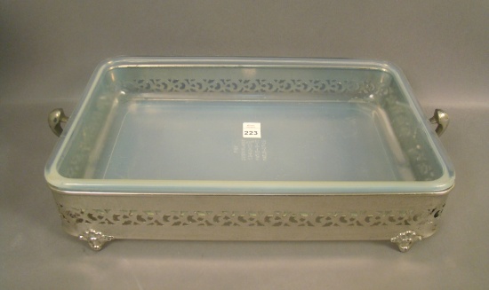 Fry Opalescent Oven Ware Server W/ Metal Holder Square Handled Server
