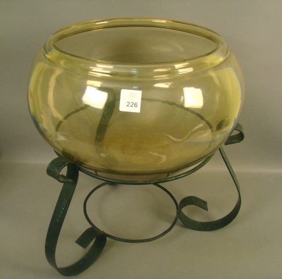 Fry Topaz Table Side Fish Bowl W/ Original Stand Measures 16" Tall X11" Across