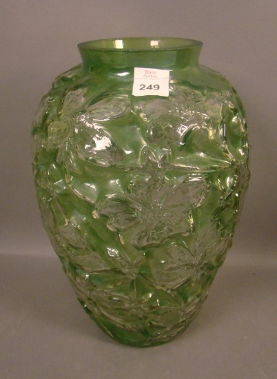 Consolidated Green Stain /Crystal Dogwood Vase Measures 10 3/4"
