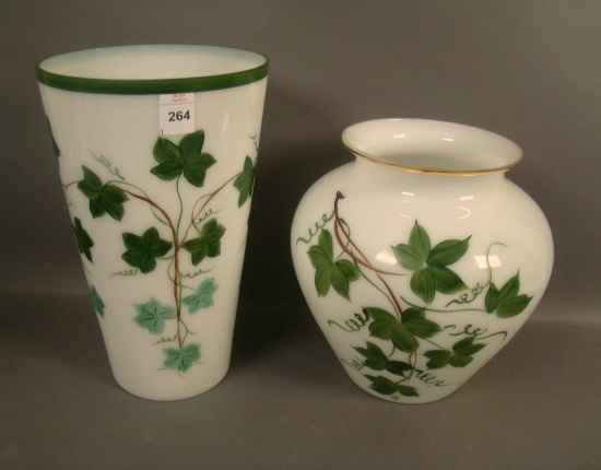 2 Piece Consolidated Con Cora Ivy Lot 10 1/4" Tumbler Vase and 8 1/4" Grecian Urn Vase