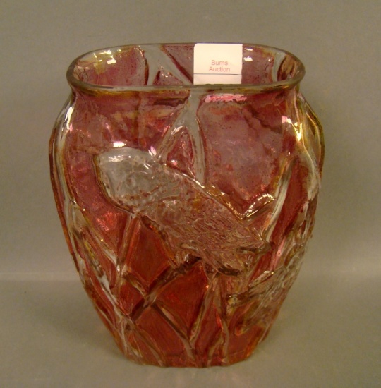 Consolidated Cranberry Flash Screech Owl Vase Measures 5 7/8"