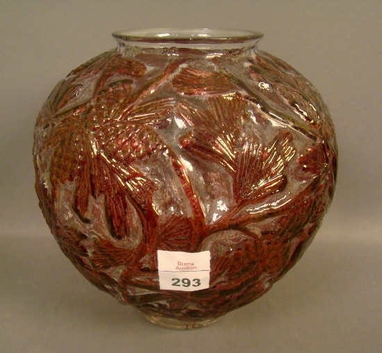 Consolid. Cranberry Flash/ Clear Pine Cone Vase Measures 7"