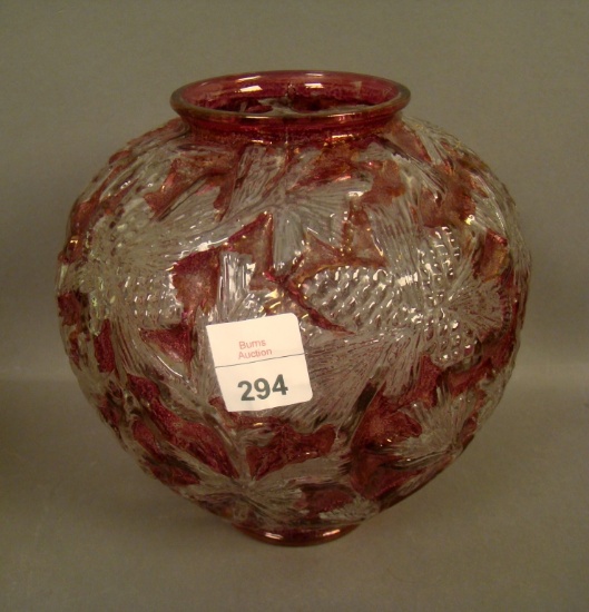 Consolid. Cranberry Flash/ Clear Pine Cone Vase Measures 7"