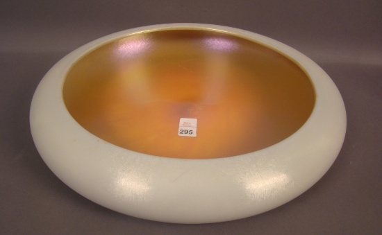 Steuben Gold Calcite Rolled Bowl Center Rolled Float Bow. Measures 12 1/4"