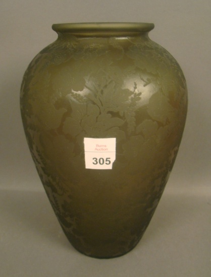 Consolidated Smokey Topaz Florentine Vase Measures 9" Tall