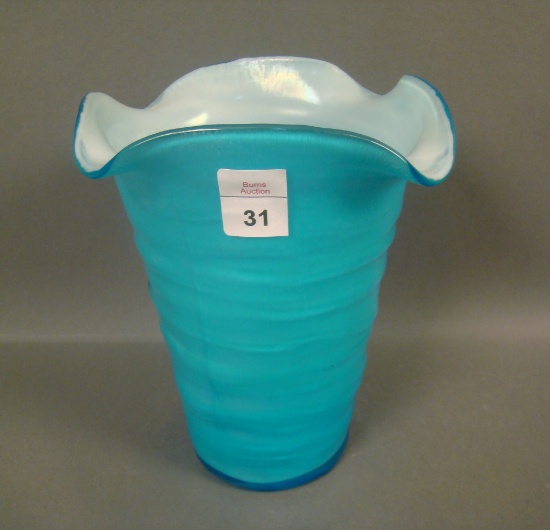 Consolidated Regent Blue/iridised Catalonian Vase Cased and Four Sided. measures 6 5/8" X 5"