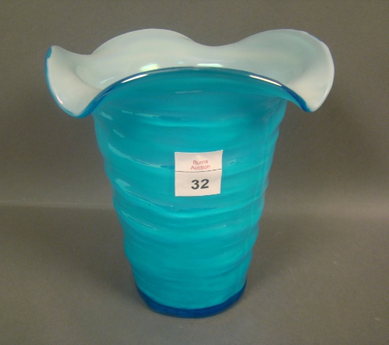 Consolidated Regent Blue /Glossy Catalonian Vase Cased Four Sided Vase,  Measures 6 1/2" X 5 1/2"