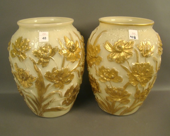 2 Consolidated Custard/Gold Le Fleur Vases