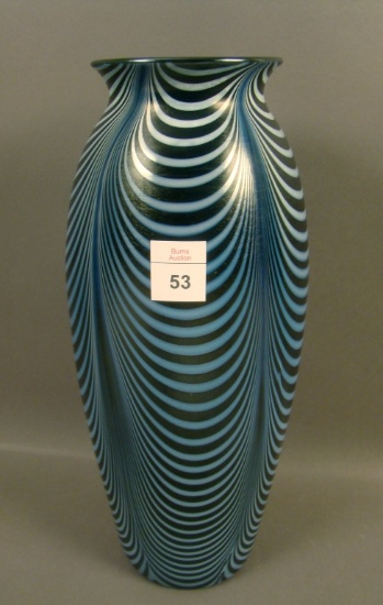 Imperial Lead luster Pulled Loop Cylinder Vase Cobalt and White. Measures 11 1/2" Tall