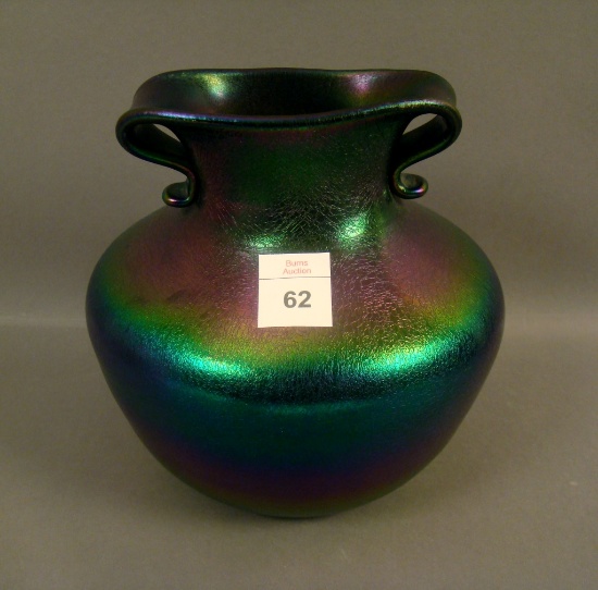Imperial Freehand Smoke Two Handled Vase Squatty Bulbous. Has original Label. Measurea 6" Tall