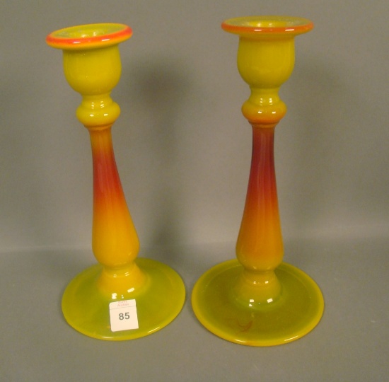 Pair of Co-Op Flint Sunset Candlesticks Measuring 9"