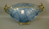 Consolidated Crystal Blue Line 700 2 Sided Bowl In Gold Colored Ormalu Frame. measures 8
