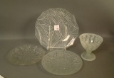 4 Piece Consolidated Frosted Lot Line 700 Plate, Two Crystal Frosted Dancing Ladies Plates and Danci