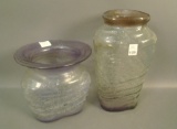 Pair of Consolidated Catalonian Vases Light Amethyst to Clear Tri Cornered Spitton Shape Vase and La
