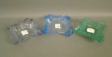 Lot of 3 Consolidated Catalonian Ashtrays Green Wash, Amethyst Wash,and Blue/Crystal
