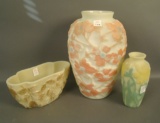 Three Piece Consolidated Lot Tri Colored Bisque Wild Rose Vase, Tri Colored Bisque Jonquil Vase and